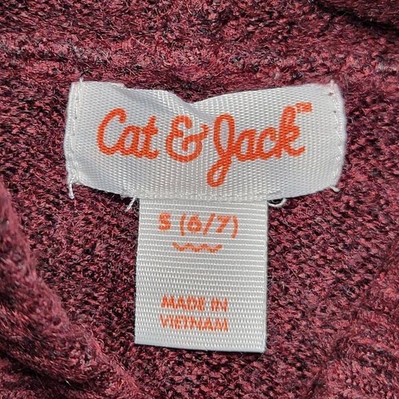 Cat & Jack Burgundy Fair Isle Hooded Full-Zip Cardigan Sweater Sz S - Picture 3 of 6